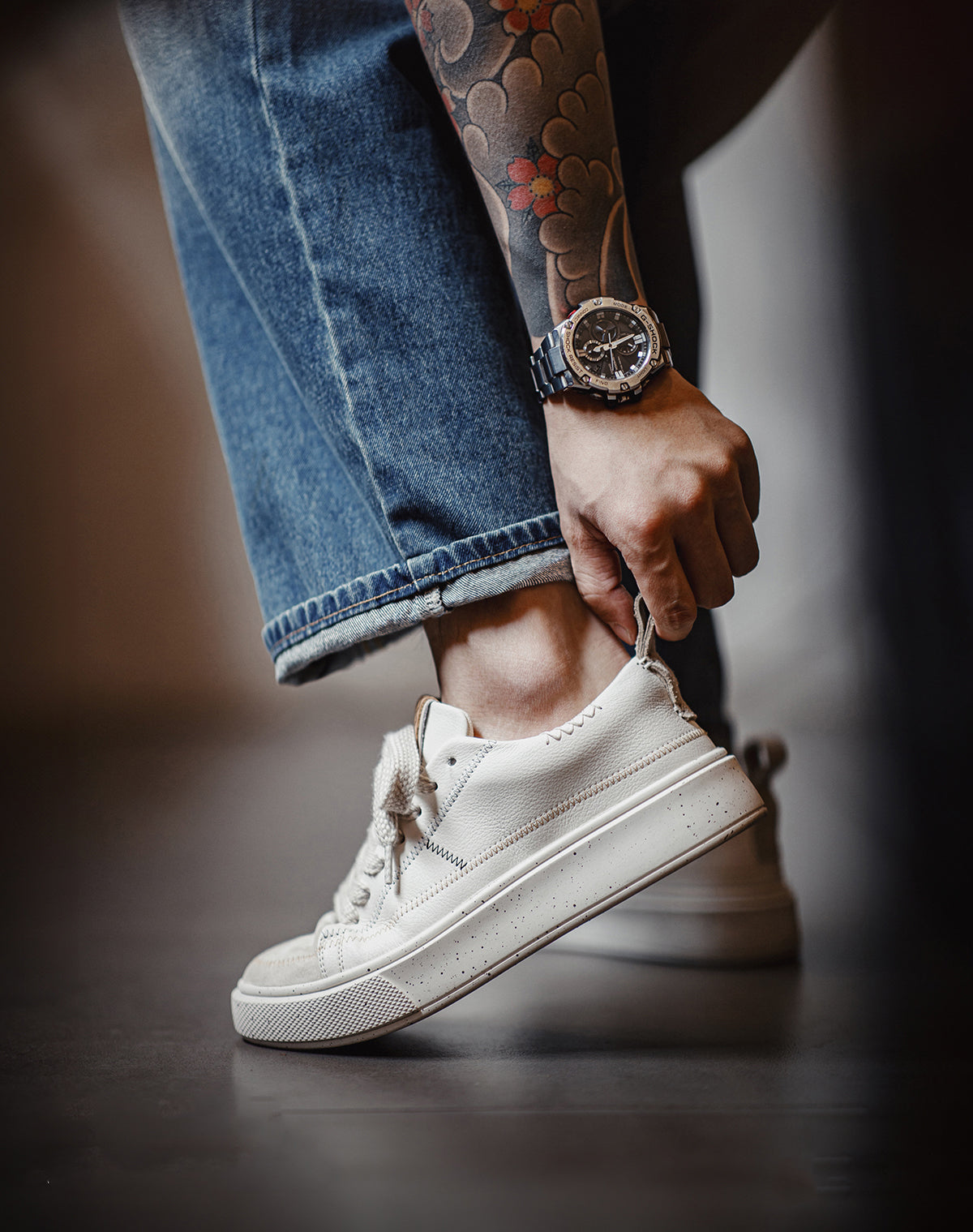 Herr Premium Retro Sneaker Vit - Tjock Sula