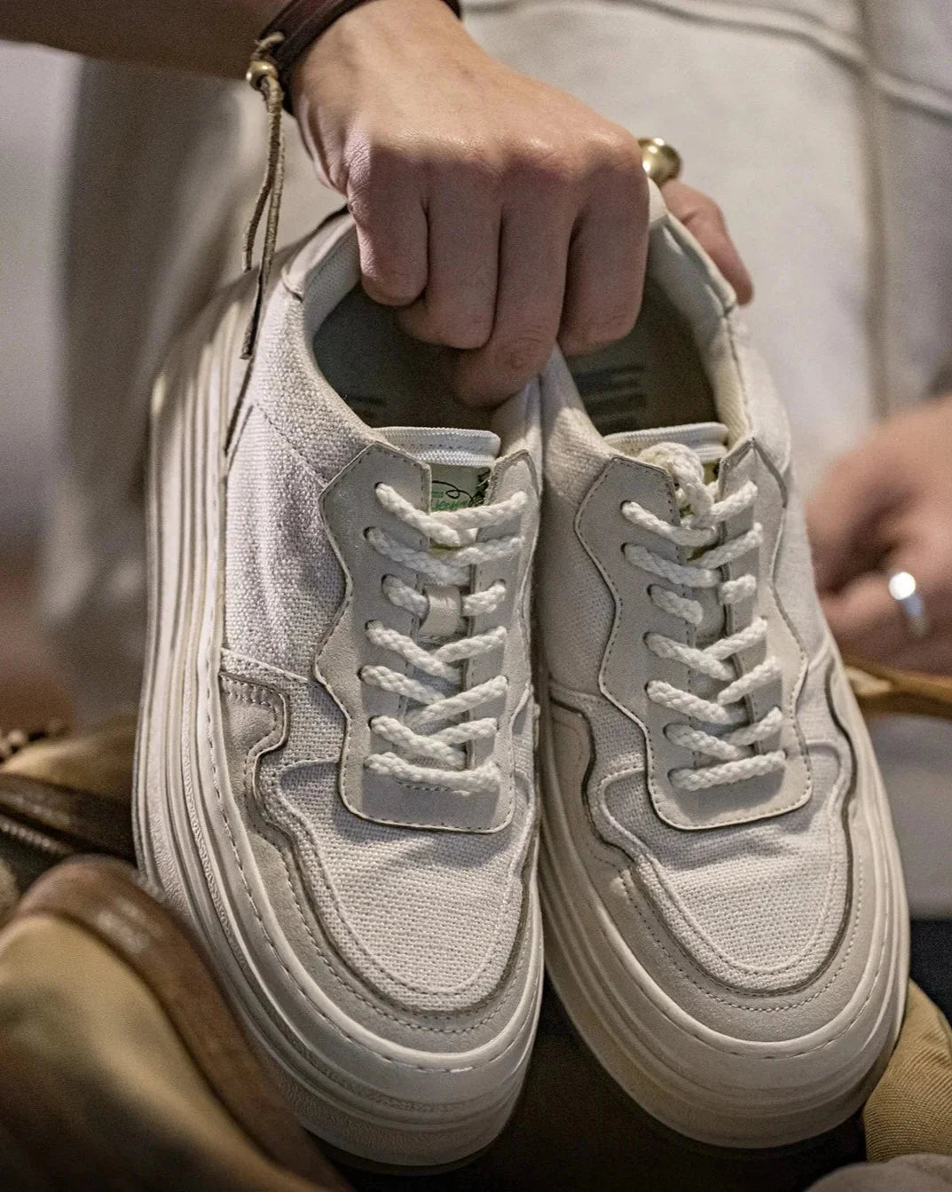 Herr Premium Skate Sneaker i Linne och Mocka