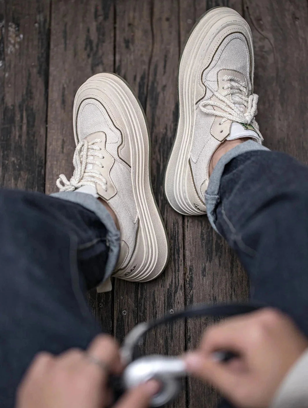 Herr Premium Skate Sneaker i Linne och Mocka